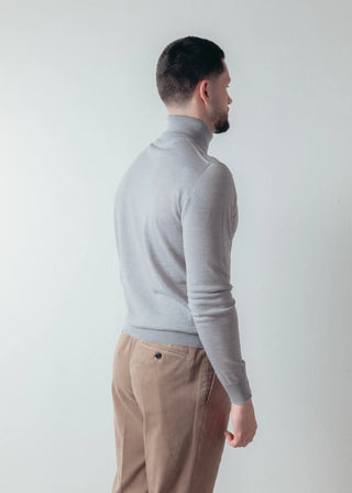 Light Grey Merino Wool Roll Neck Sweater