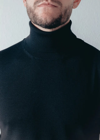 Navy Blue Merino Wool Roll Neck Sweater