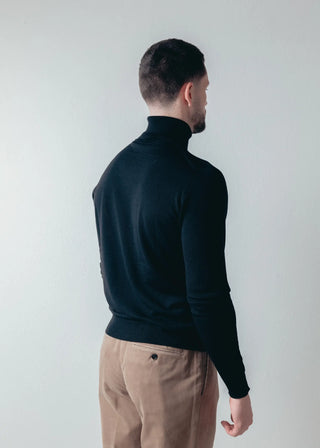 Navy Blue Merino Wool Roll Neck Sweater