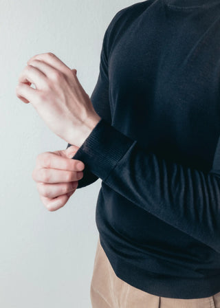 Navy Blue Merino Wool Roll Neck Sweater