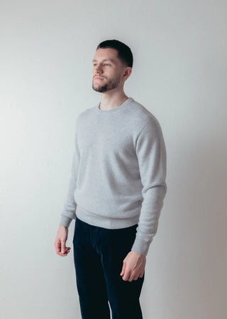 Light Grey Pure Cashmere Crew Neck Sweater