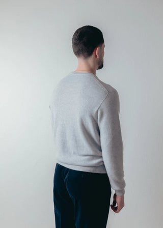 Light Grey Pure Cashmere Crew Neck Sweater