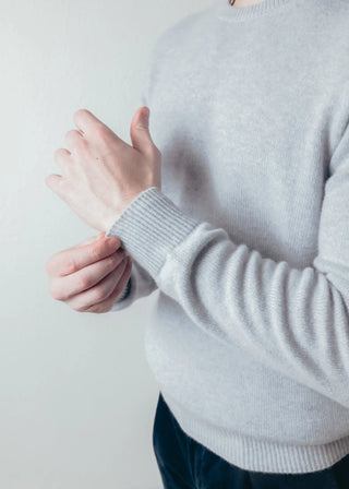 Light Grey Pure Cashmere Crew Neck Sweater