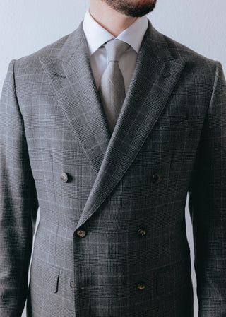 Double Breasted Loro Piana Wool Grey Check Suit 2 piece