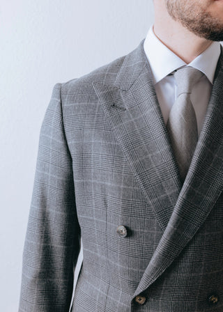 Double Breasted Loro Piana Wool Grey Check Suit 2 piece