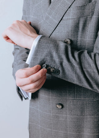 Double Breasted Loro Piana Wool Grey Check Suit 2 piece