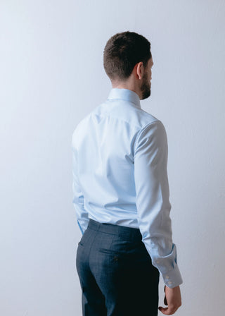 Sky Blue Button Cuff Twill Shirt