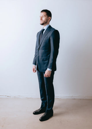 Navy Check Mens Three Piece Suit