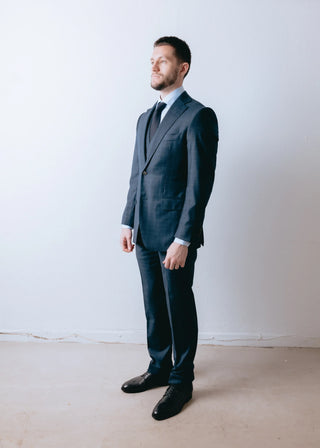 Navy Check Mens Three Piece Suit