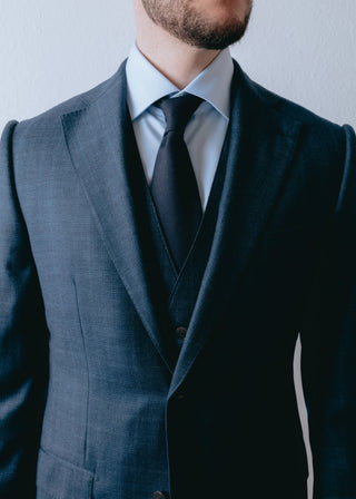 Navy Check Mens Three Piece Suit