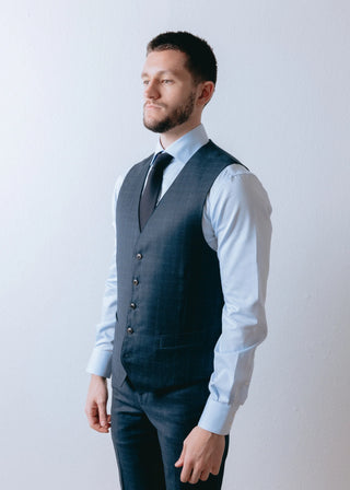 Navy Check Mens Three Piece Suit