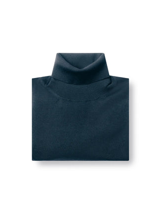 Navy Blue Merino Wool Roll Neck Sweater