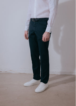 Navy Lightweight Cotton Washed Trousers