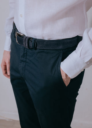 Navy Lightweight Cotton Washed Trousers