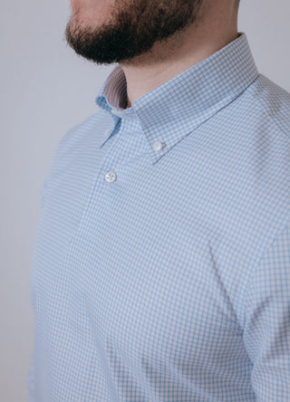 Sky Blue Check Long Sleeve Polo