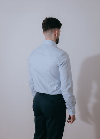 Sky Blue Check Long Sleeve Polo