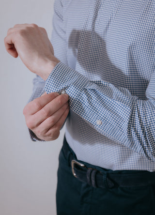 Navy Check Long Sleeve Polo