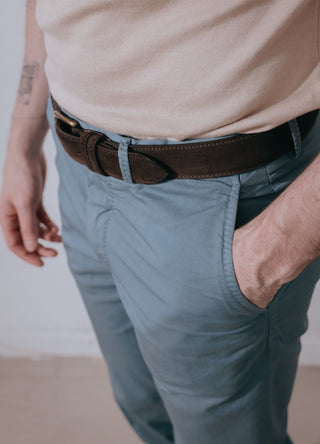 Sky Blue Lightweight Cotton Washed Trousers