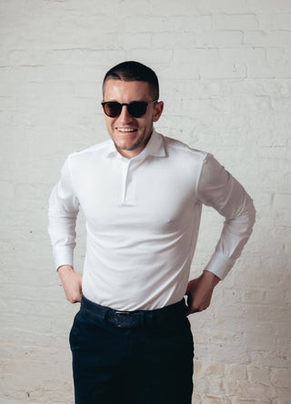 White Pique Long Sleeve Polo