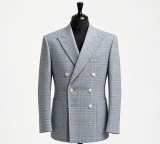 Light Blue Prince of Wales Double-Breasted Jacket