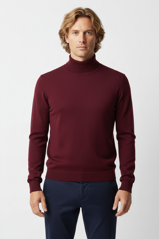 Burgundy Roll Neck Wool Cashmere Jumper