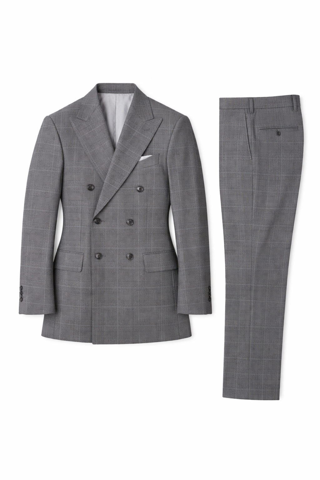 Double Breasted Loro Piana Wool Grey Check Suit 2 piece