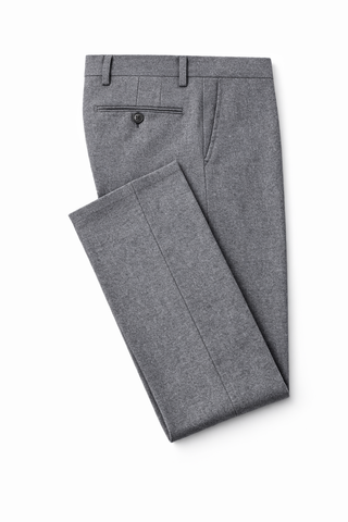 Grey 100% Wool Flannel Trousers