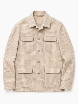 Pure Silk Houndstooth Overshirt – Sand