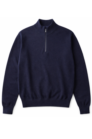 Navy Wool & Cashmere Quarter-Zip Jumper