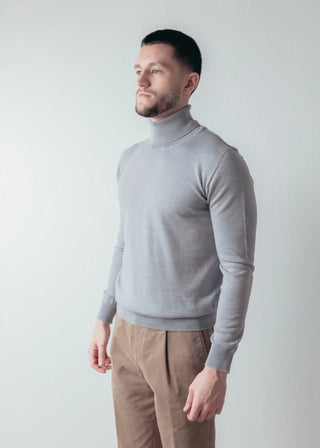Light Grey Merino Wool Roll Neck Sweater