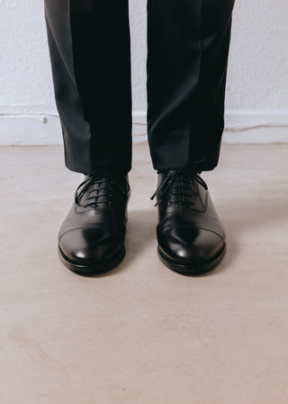 Black Leather Toe Cap Shoes