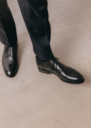 Black Leather Toe Cap Shoes