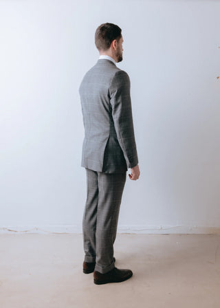 Double Breasted Loro Piana Wool Grey Check Suit 2 piece