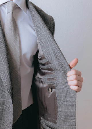 Double Breasted Loro Piana Wool Grey Check Suit 2 piece