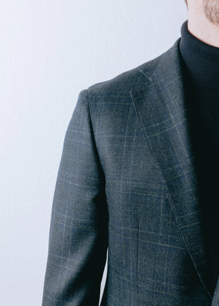 Loro Piana Green & Navy Silk & Wool Checked Jacket