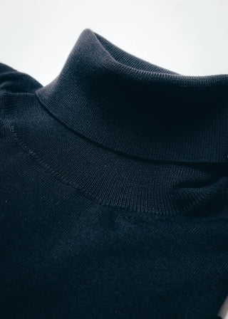 Navy Blue Merino Wool Roll Neck Sweater