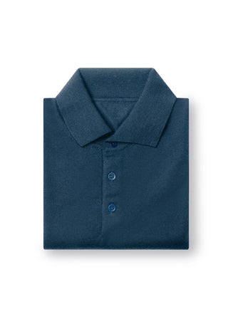 Navy Blue Merino Wool Long Sleeve Polo Shirt Mens