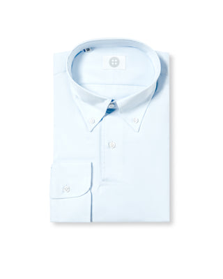 D&R Sky Blue Cotton Botton-Down Long Sleeve Polo