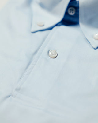 D&R Sky Blue Cotton Botton-Down Long Sleeve Polo