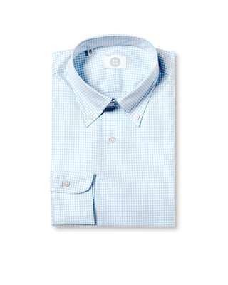 D&R Sky Blue Button-Down Check Long Sleeve Polo