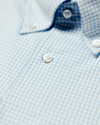 D&R Sky Blue Button-Down Check Long Sleeve Polo