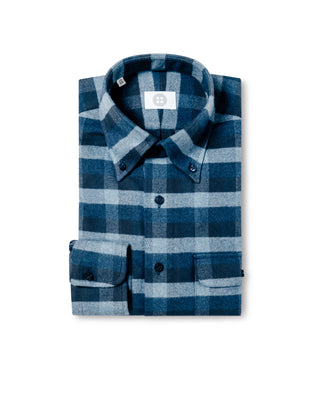 Navy Check Brushed Cotton Flannel Shirt