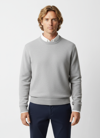 Light Grey Pure Cashmere Crew Neck Sweater