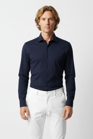 Wool Jersey Shirt - Navy
