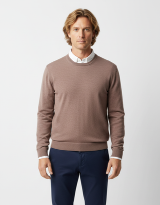 Camel Long Sleeve Crew Neck Merino Jumper