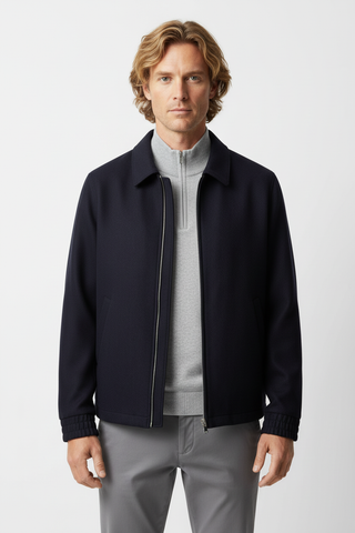Virgin Wool Bomber Jacket - Navy