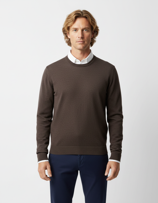 Chocolate BrownLong Sleeve Crew Neck Merino Jumper