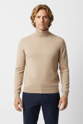 Sand Roll Neck Wool Cashmere Jumper
