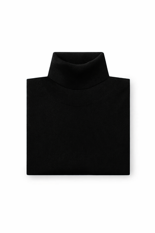 folded black roll neck sweater