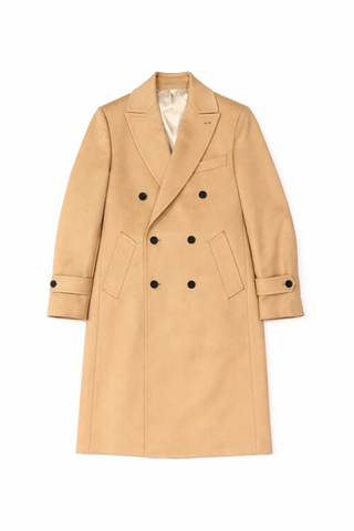 Camel Double-Breasted Wool Overcoat